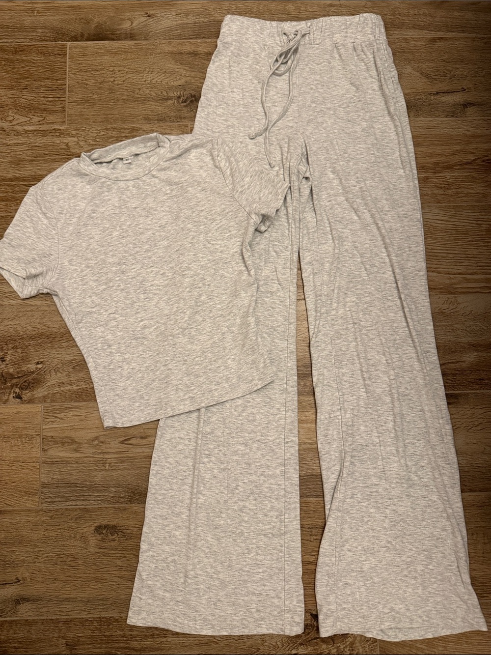 Heather Gray Lounge Set - Short Sleeve Top & Wide Leg Pants